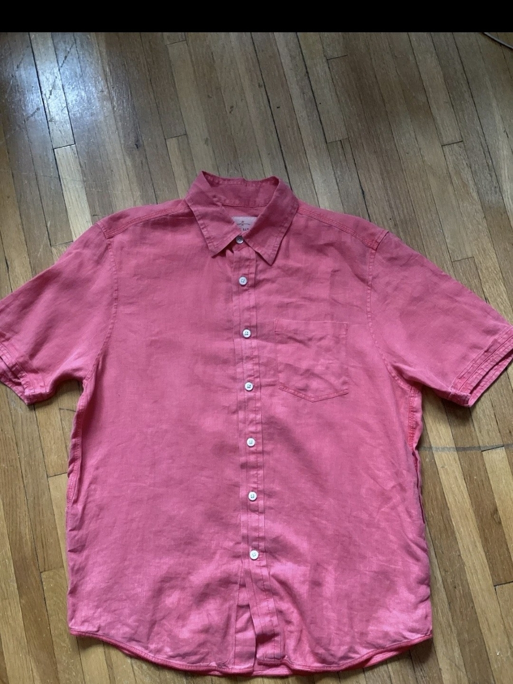 Tommy Bahama Jeans Men's Large Solid Red Short Sleeve Button-Front Shirt,Linen